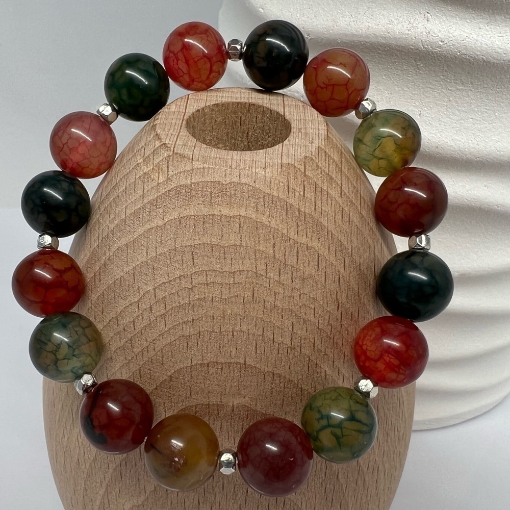 𝅺Multicolored Agate Gemstone Beaded Stretch Bracelet